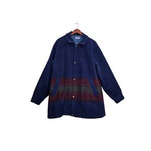VTG Pendleton Virgin Wool Overcoat Jacket Blue Men's Large Striped Lined